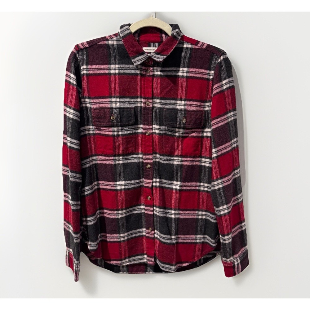 American Eagle Soft Flannel Shirt Women's Med Red Gray Plaid Button Up Medium